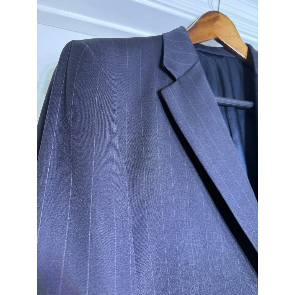 Burberry London Blazer Mens 43 Long‎ Navy Pinstripe Kensington Wool Suit Jacket